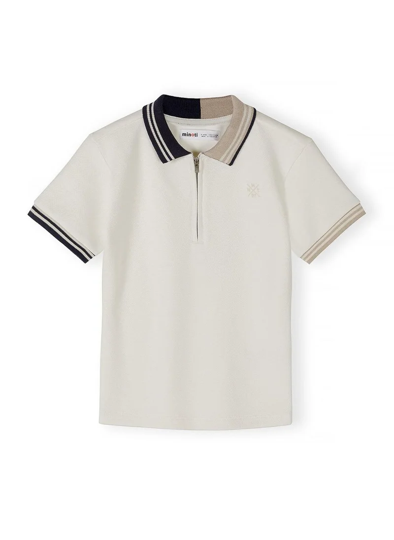 MINOTI Boys cotton blend pique polo shirt cream black collar 3 to 15 years